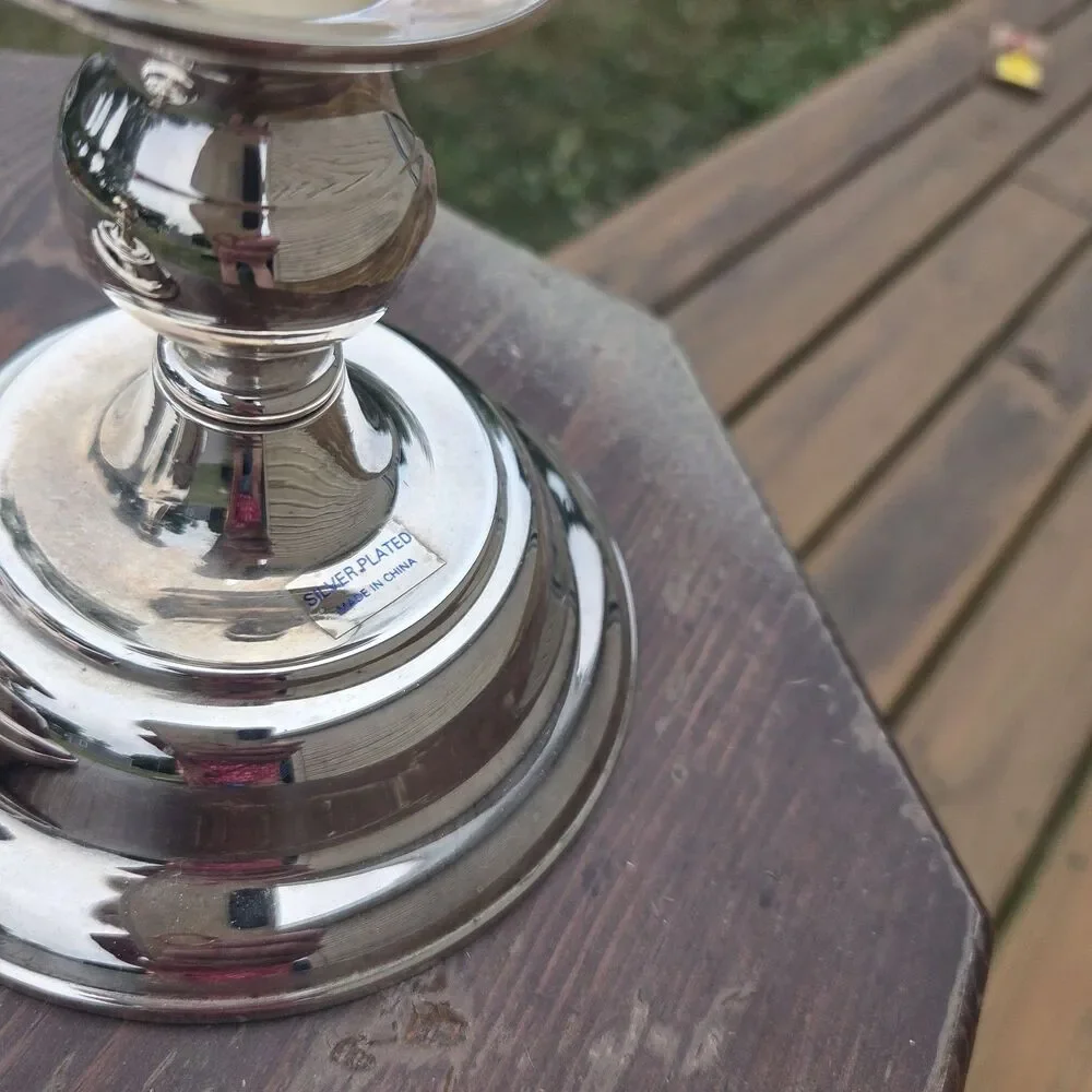 VTG Silver Plated Candlestick Holders Pair Round Base 4.5 Inch Taper